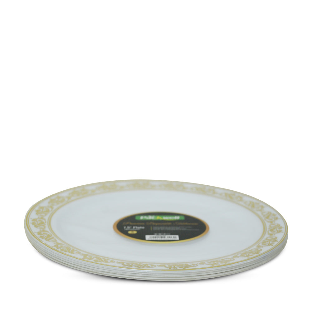 Plastic Luxury Party Plate White & Gold 7.5"