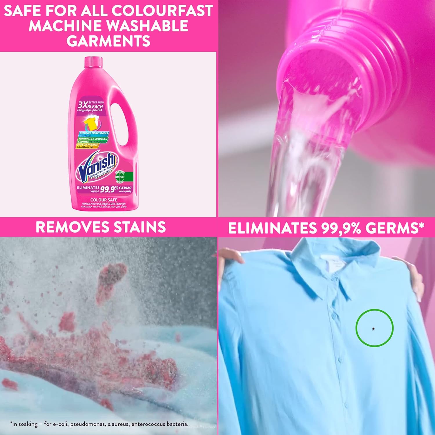 Vanish Stain Remover Pink 3L + 1L Free | Pack of 4