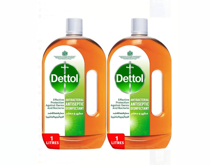 Dettol Antiseptic Antibacterial Disinfectant 1ltr Pack of 2