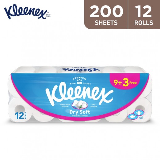 Kleenex Cotton Dry Soft Toilet Roll Bath Tissue 12 Rolls