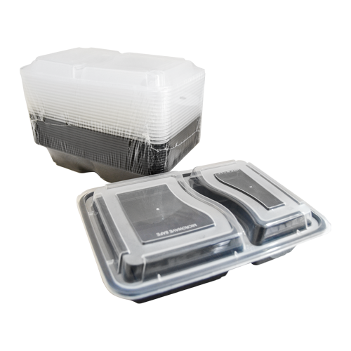 Black Base Container Rectangular with Lids | 2 Compact Tray | Pack of 15