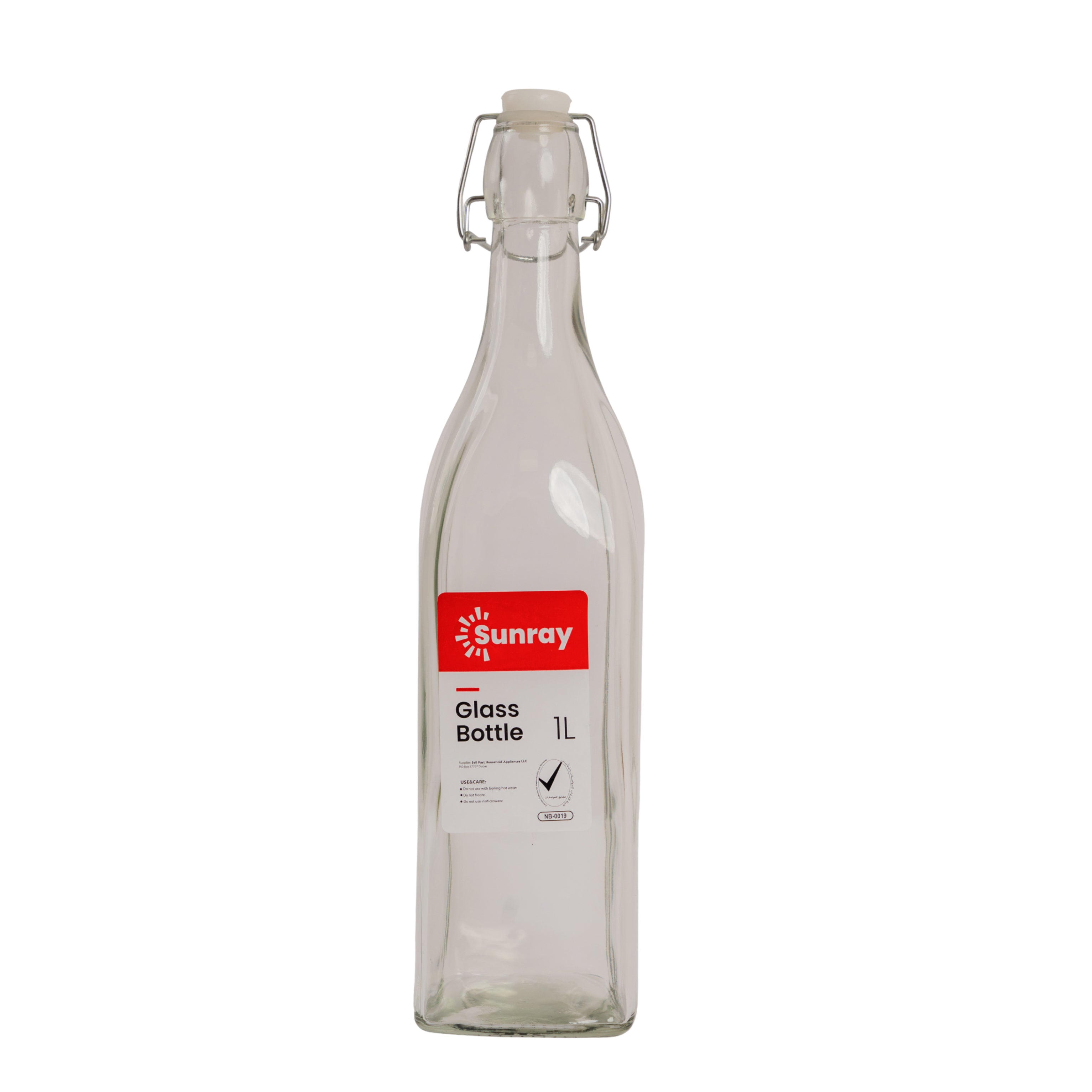 SUNRAY Rectanguler Clear Glass Bottle 1L