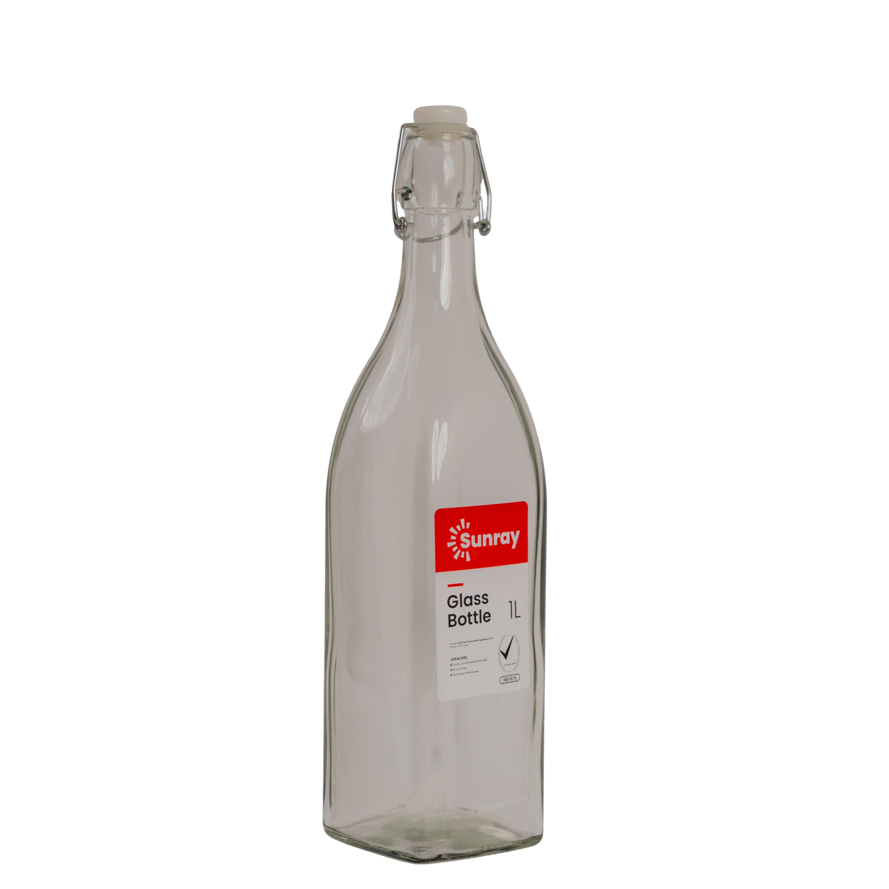 SUNRAY Rectanguler Clear Glass Bottle 1L