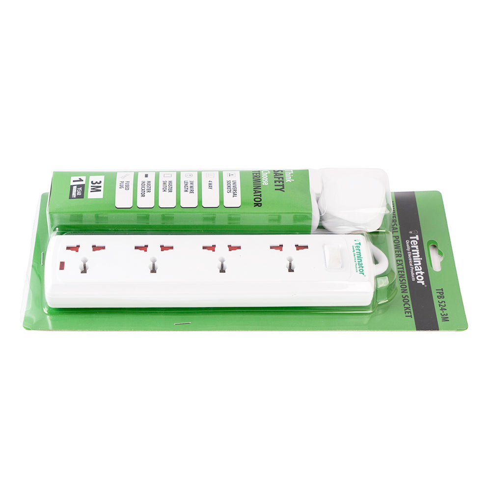 Terminator 4 Way Universal Power Extension Socket with  Switches & Indicator 3M