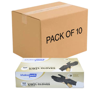 Black Vinyl Gloves Powder Free Large  |  Pack of 10