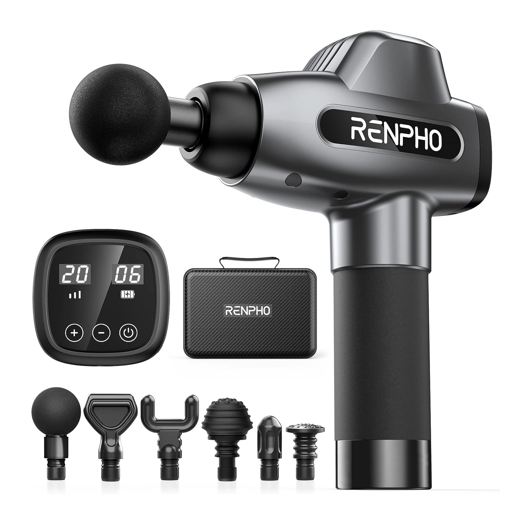 مسدس تدليك رينفو 20 سرعة مع 6 رؤوس للتدليك