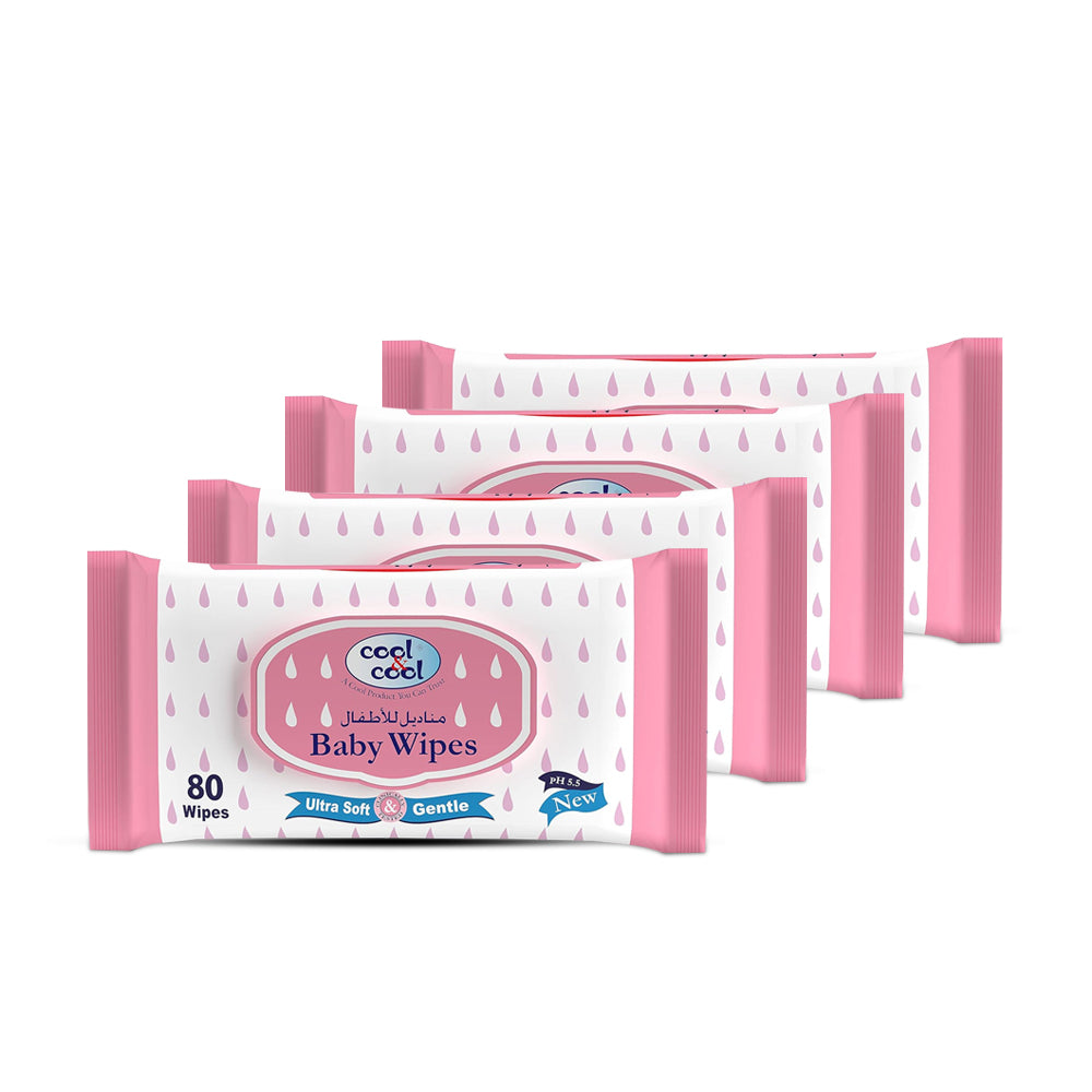 سي اند سي مناديل مبللة للأطفال فائقة النعومة ولطيفة 80 ثانية (3 + 1 مجاناً)