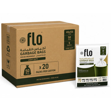FLO Light Duty Garbage 50 Bag White XXS 45X55CM 5 Gallons | Pack of 20