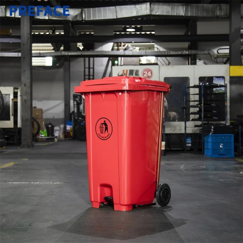 100L Plastic Dustbin with Pedal and Wheels RED