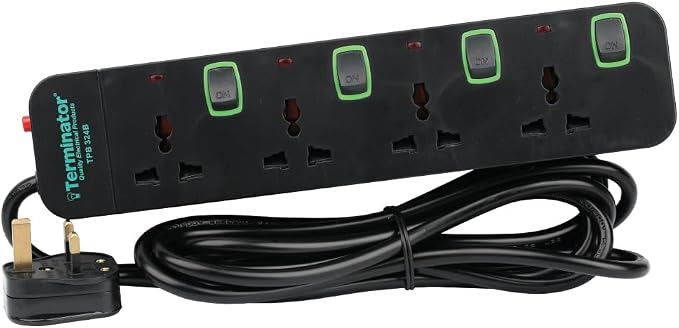 Terminator 4 Way Universal Power Extension Socket with  Switches & Indicator 3M