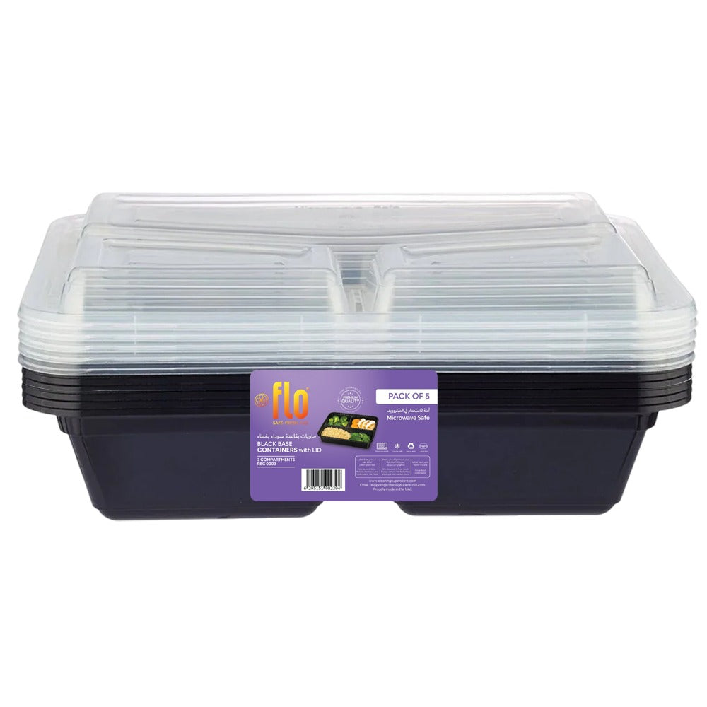 0003 قاعدة سوداء متعددة الأقسام مع غطاء - عبوة من 5 قطع