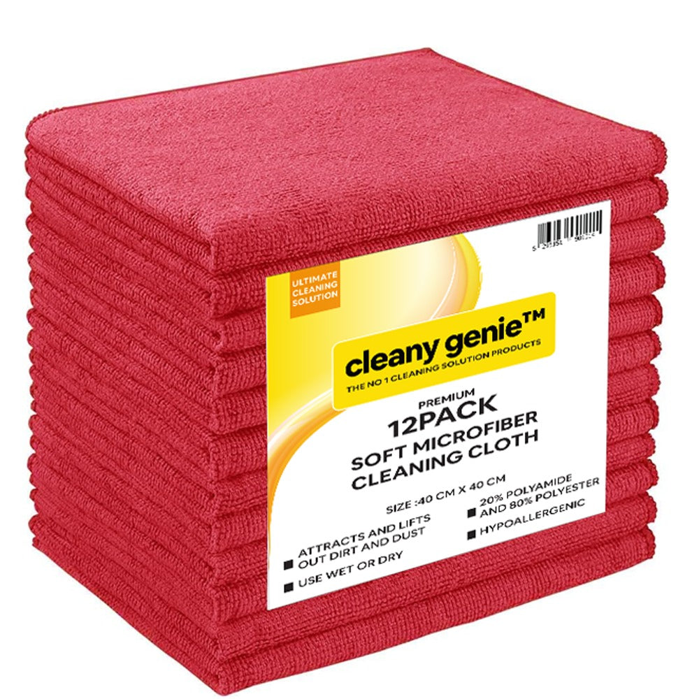 مناديل كليني جيني المصنوعة من الألياف الدقيقة، لون أحمر، عبوة من 12 قطعة