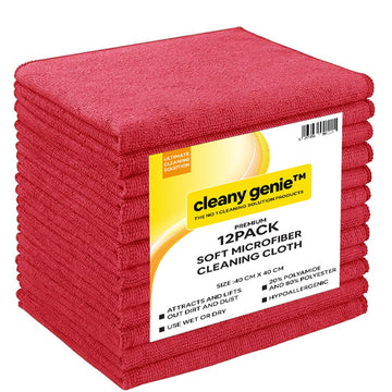 مناديل كليني جيني المصنوعة من الألياف الدقيقة، لون أحمر، عبوة من 12 قطعة