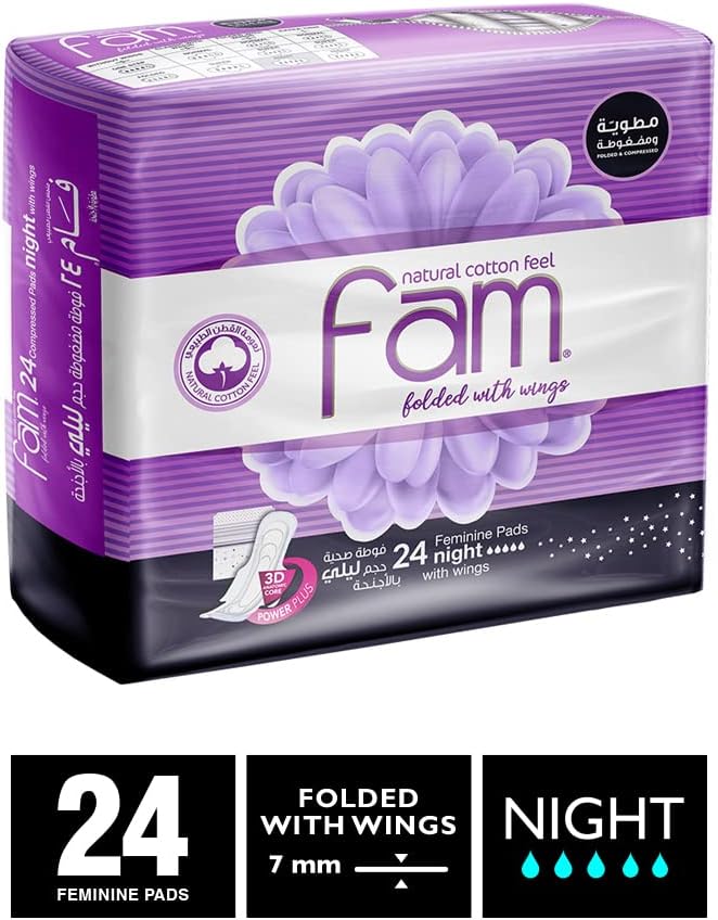 FAM FOLDED WITH WINGS 24 PADS NIGHT