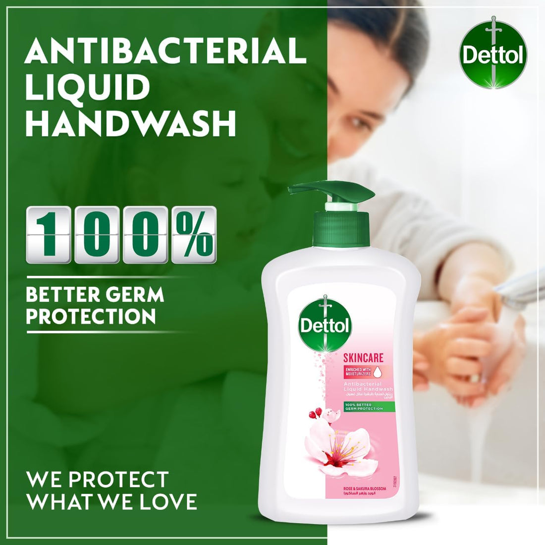 Dettol Skincare Liquid Handwash Pump, Rose & Sakura Blossom Scent, 200ml x 2 + 1L Refill