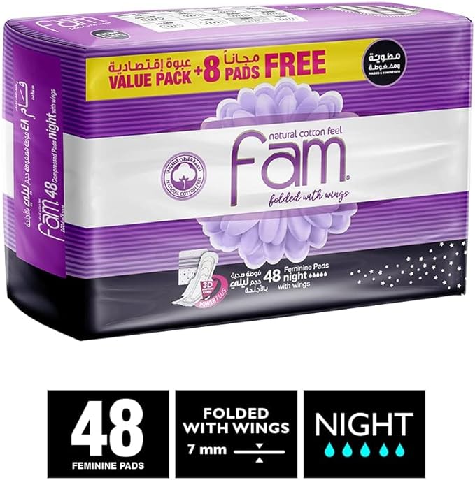 FAM FOLDED WITH WINGS 48 PADS NIGHT