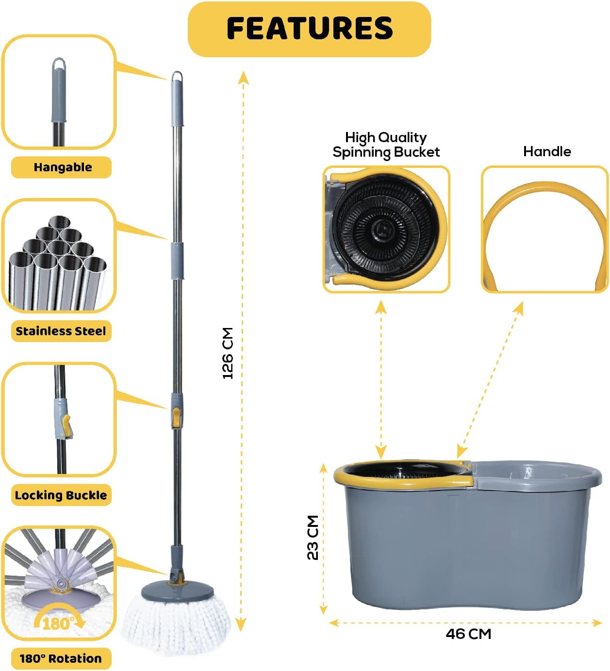 Elegant Spin Mop Grey