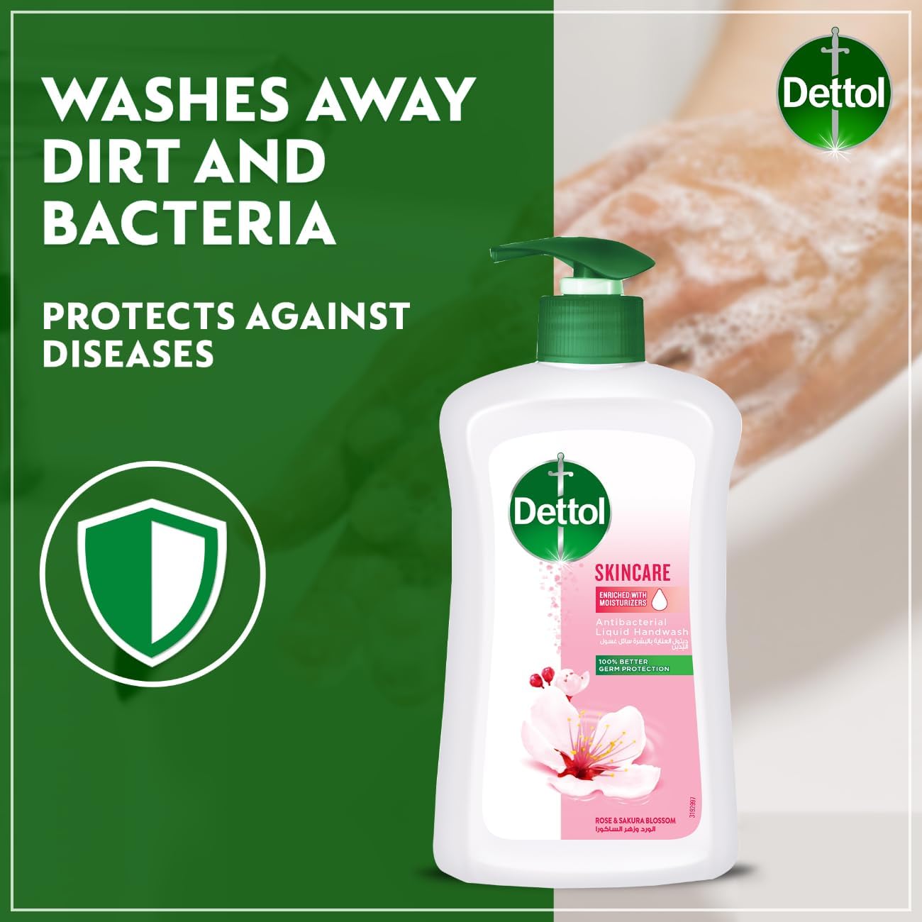 Dettol Skincare Liquid Handwash Pump, Rose & Sakura Blossom Scent, 200ml x 2 + 1L Refill