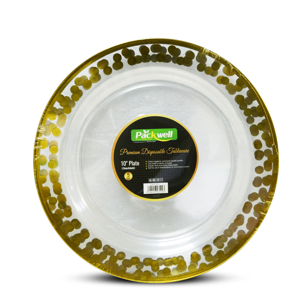 Plastic Luxury Party Plate Clear & Gold 10"