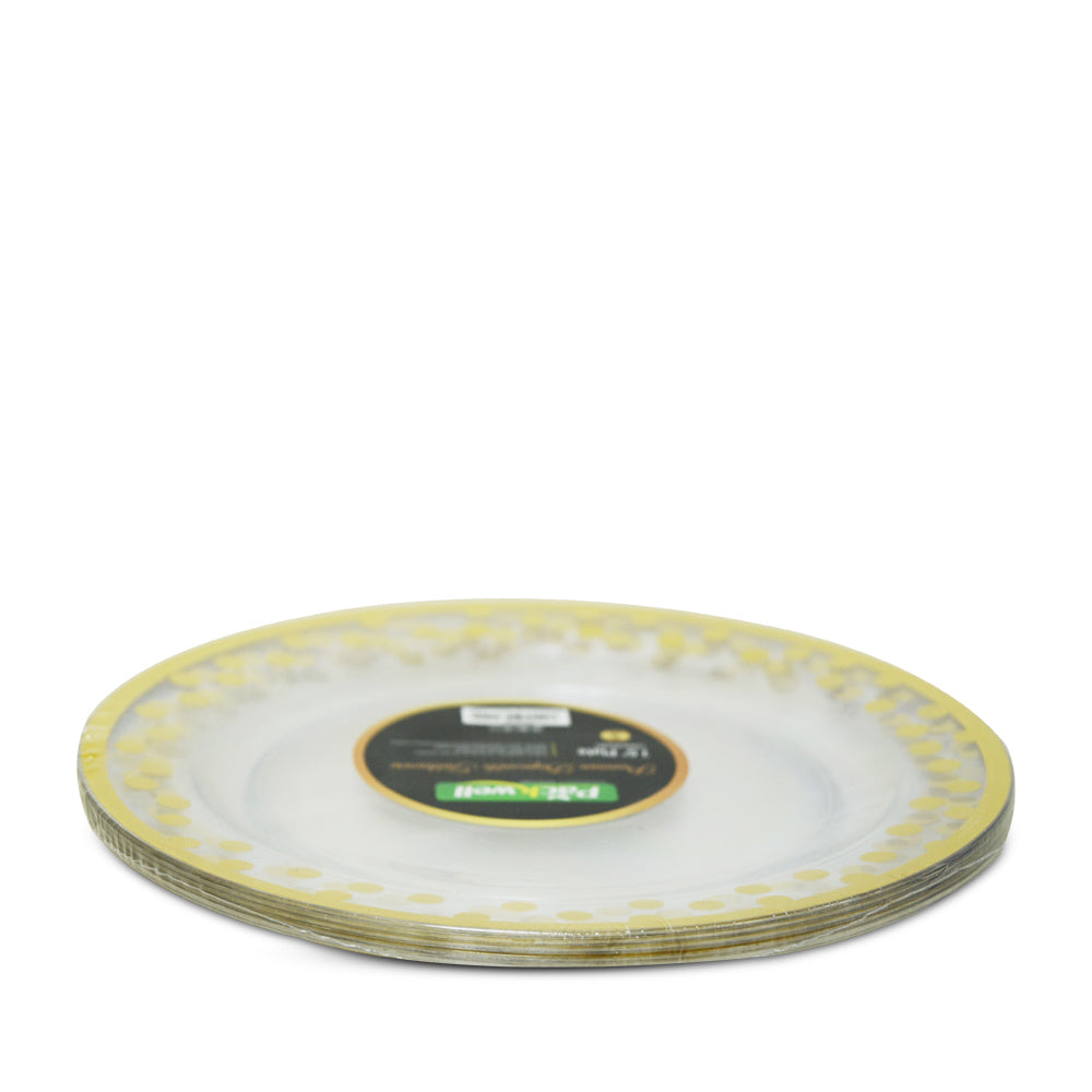 Plastic Luxury Party Plate Clear & Gold 7.5"