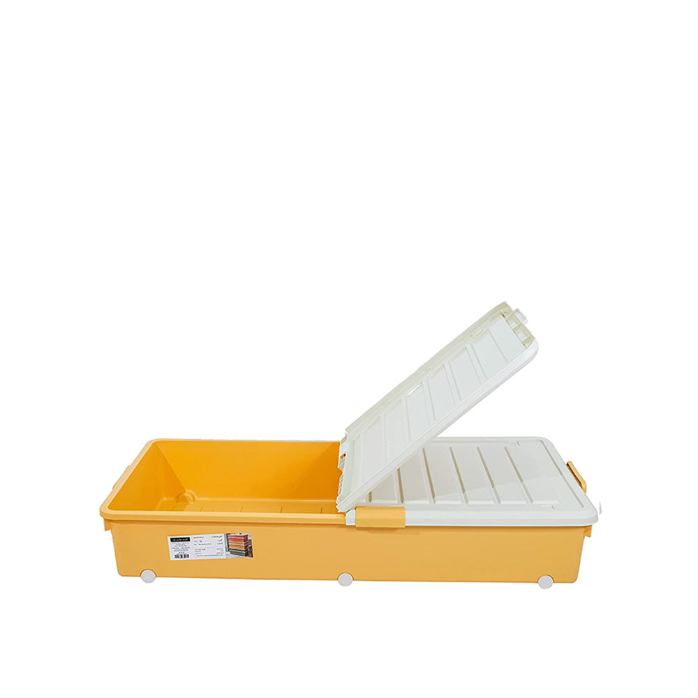 صندوق تخزين بغطاء أبيض 65 لتر أصفر