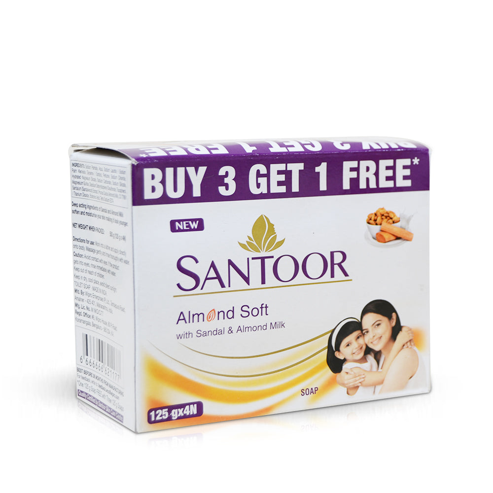 Santoor Soap Almond Soft 125gm (4 pcs)