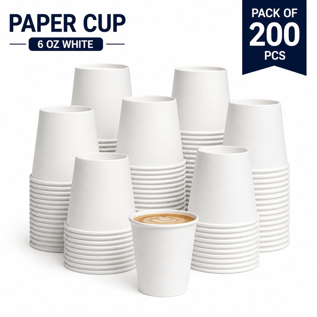 Paper Cups 6oz White Pack of 200 Pcs