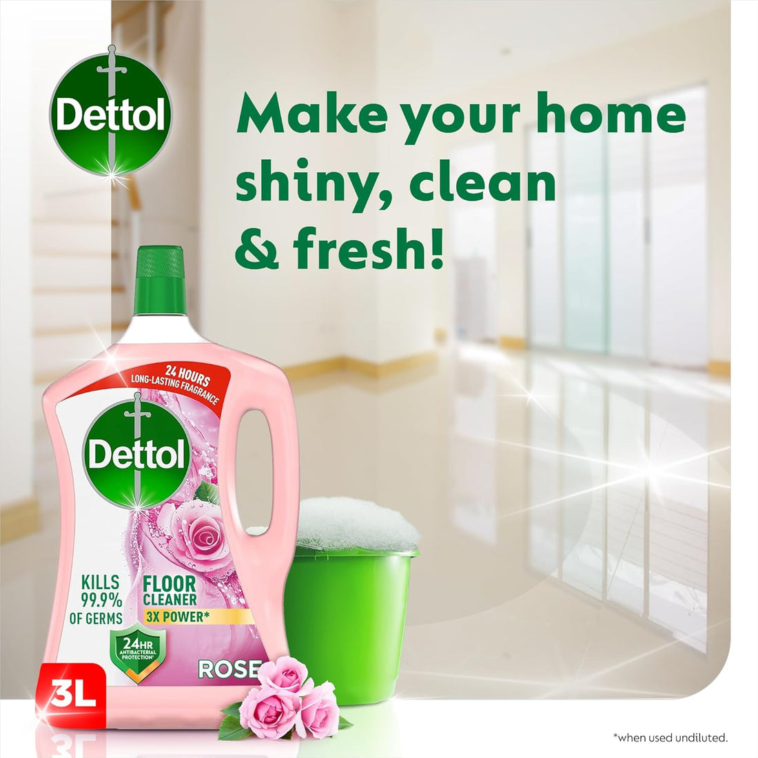 Dettol Multipurpose Floor Cleaner 3L Rose-Pack of 4