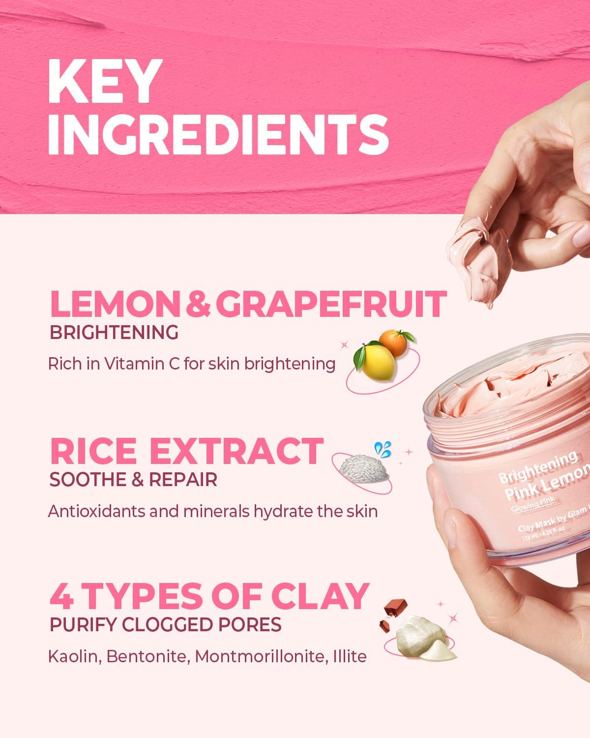 GLAM UP BRIGHTENING PINK LEMON CLAY MASK