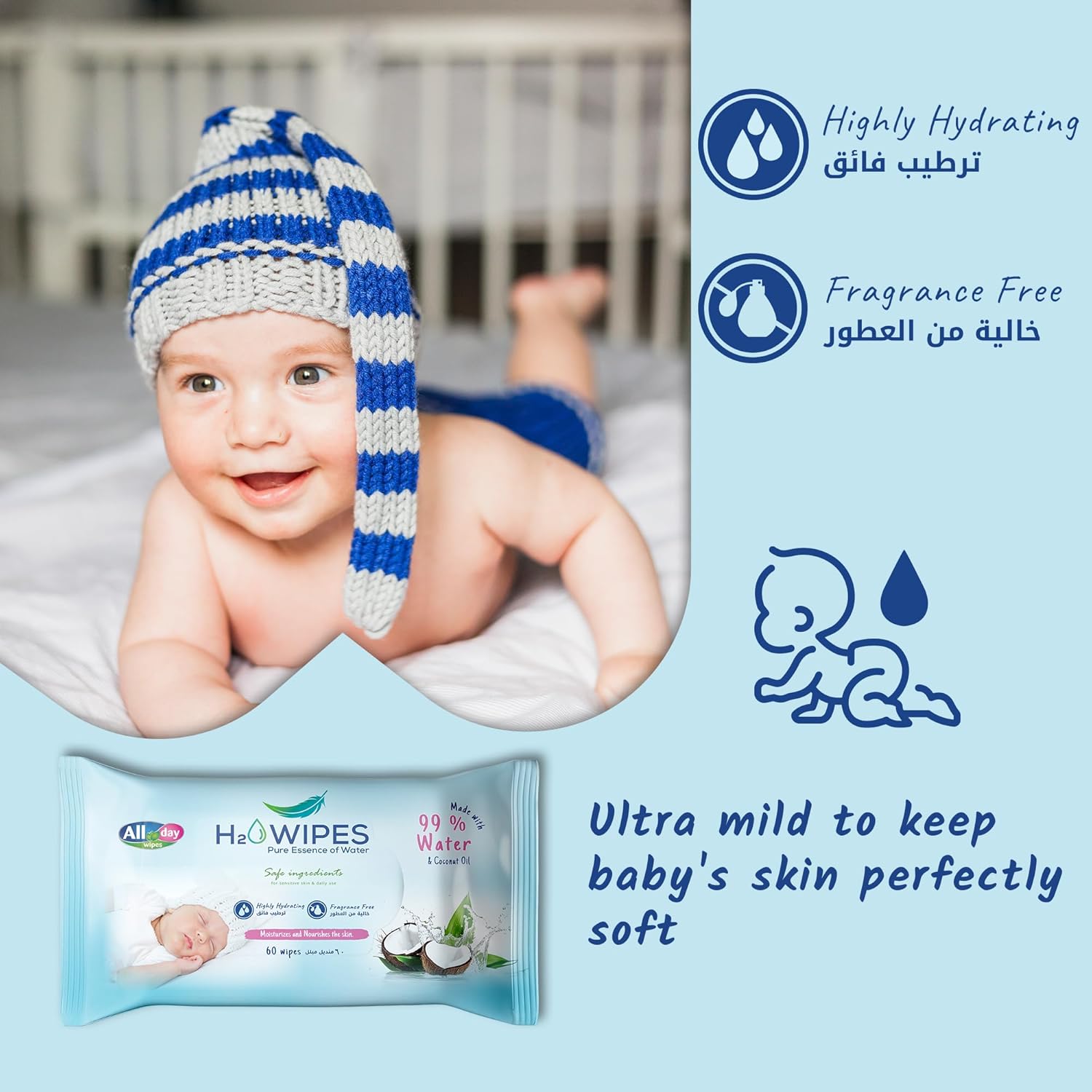 All Day Baby Water Wipes 60 Pcs