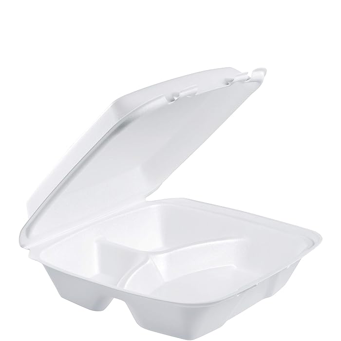 Normal PS Foam Lunch Box 3 white Pack of 10