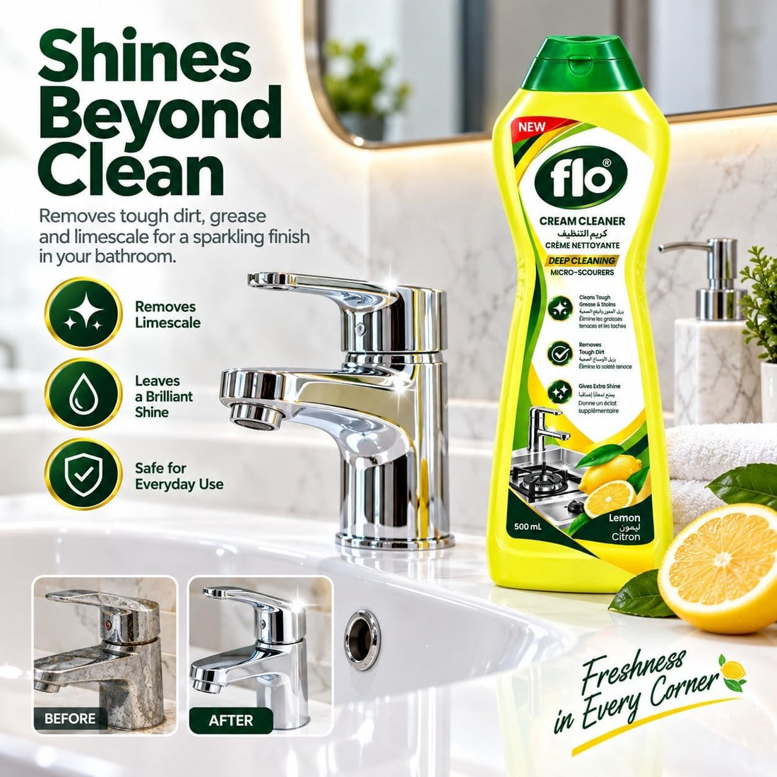 FLO Cream Cleaner Lemon 500ml (Twin Pack)