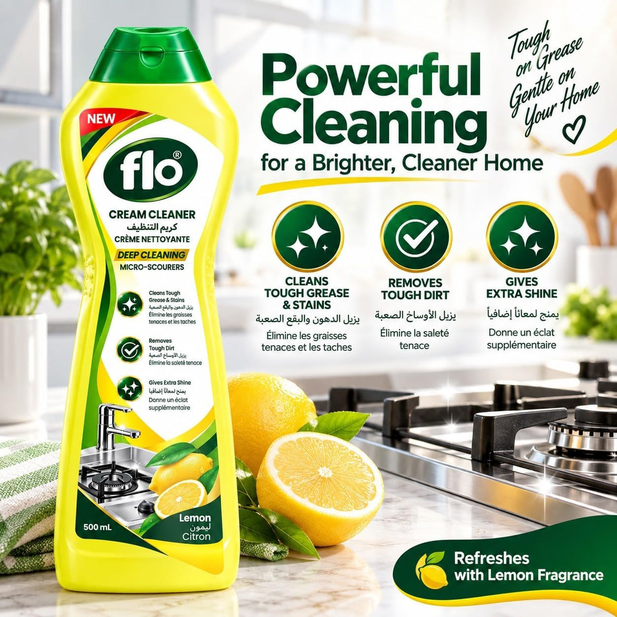 FLO Cream Cleaner Lemon 500ml (Twin Pack)