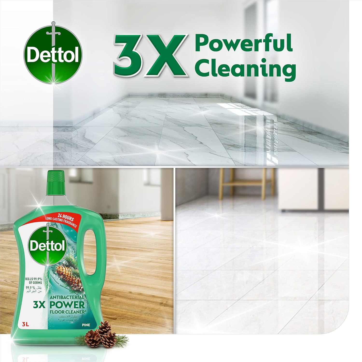 Dettol Multipurpose Floor Cleaner 3L Pine-Pack of 4