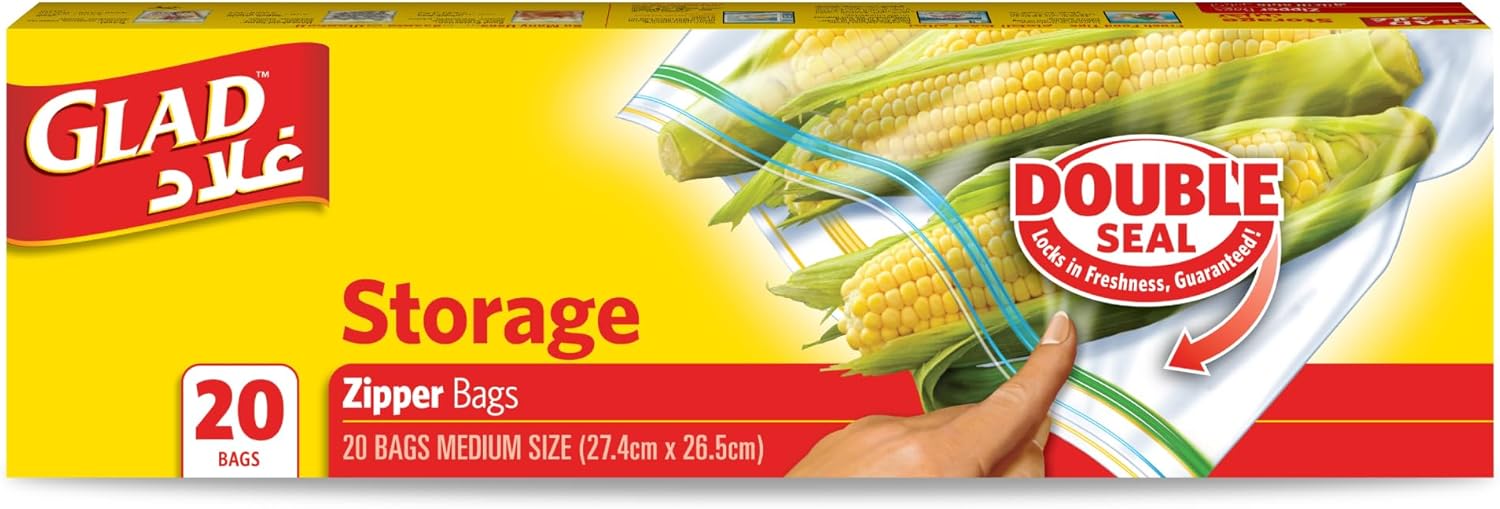 حقائب تخزين جلاد بسحاب، 20 حقيبة متوسطة الحجم، 27.4 سم × 26.5 سم