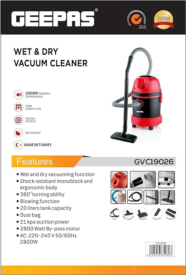Geepas Wet & Dry Vacuum CLeaner 2800W 20l