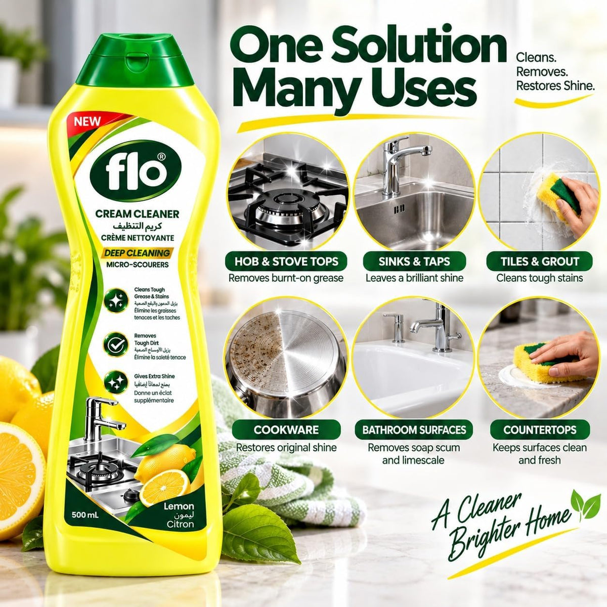 FLO Cream Cleaner Lemon 500ml (Twin Pack)