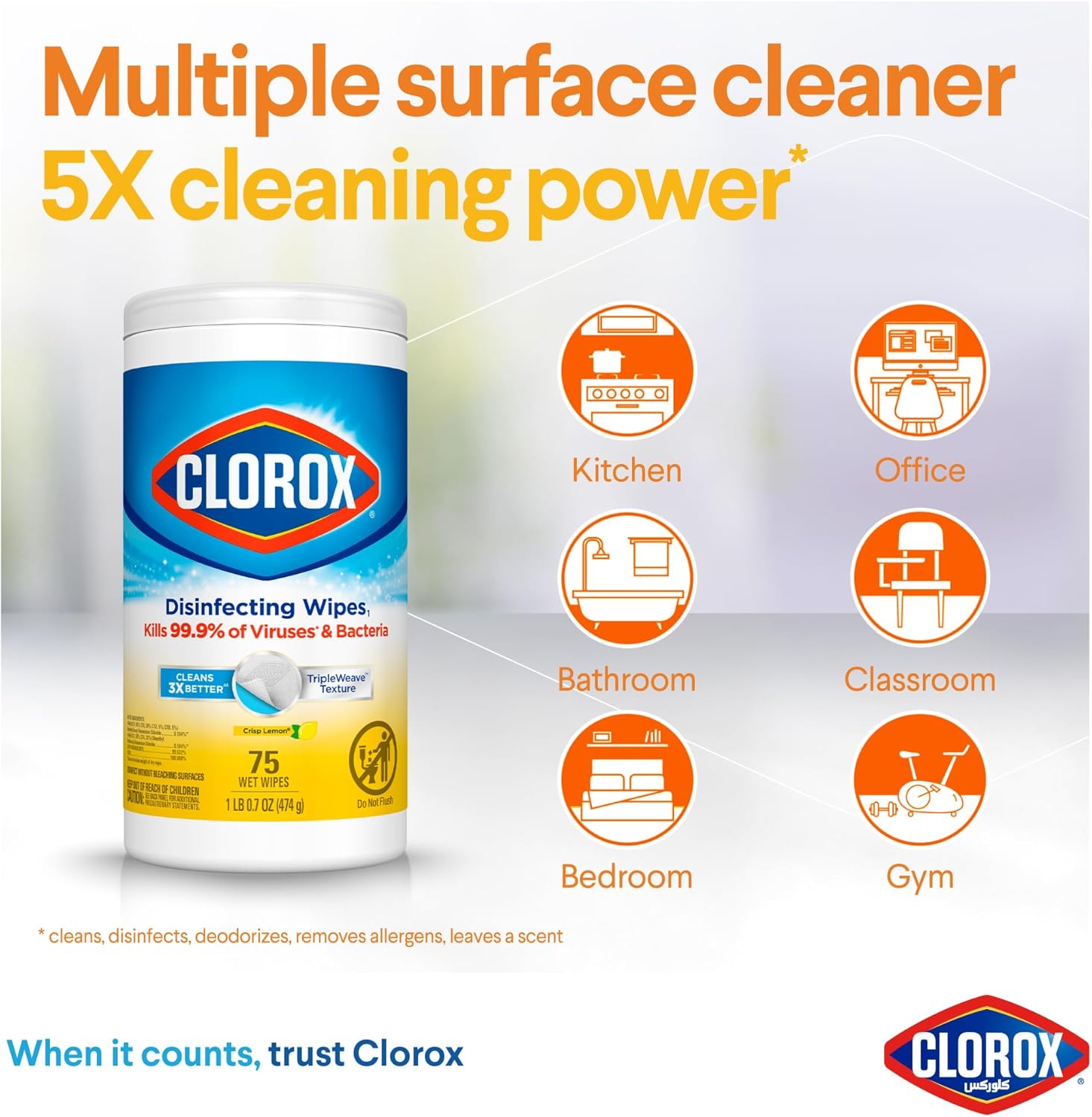 Clorox Wipes Crisp Lemon 75s 474g