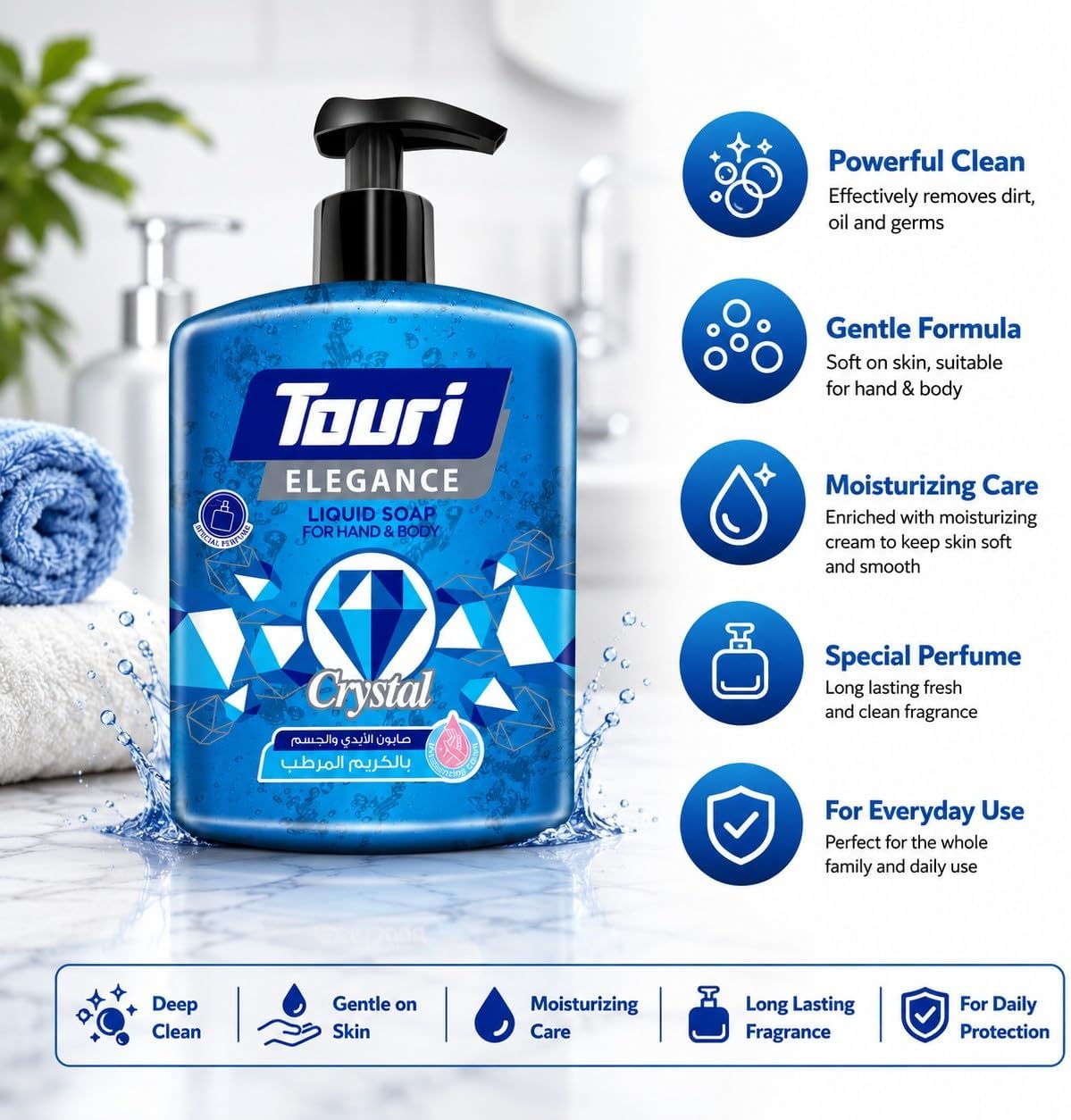 Touri ELEGANCE Liquid Soap Hand & Body 500ml Crystal