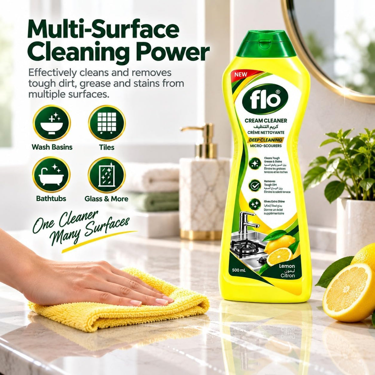 FLO Cream Cleaner Lemon 500ml (Twin Pack)