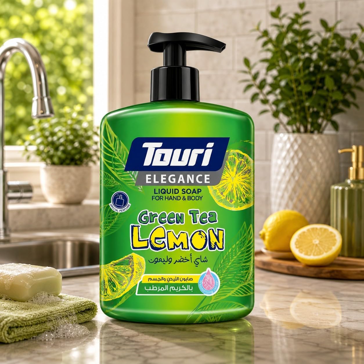 Touri ELEGANCE Liquid Soap Hand & Body 500ml Green tea & Lemon