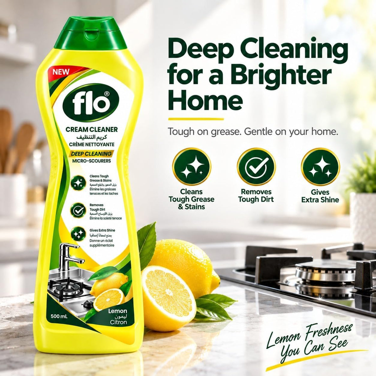 FLO Cream Cleaner Lemon 500ml (Twin Pack)