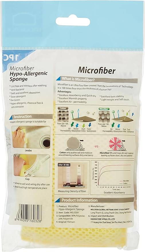 L&L Microfiber HypoAllergenic Sponge 9X14cm Y