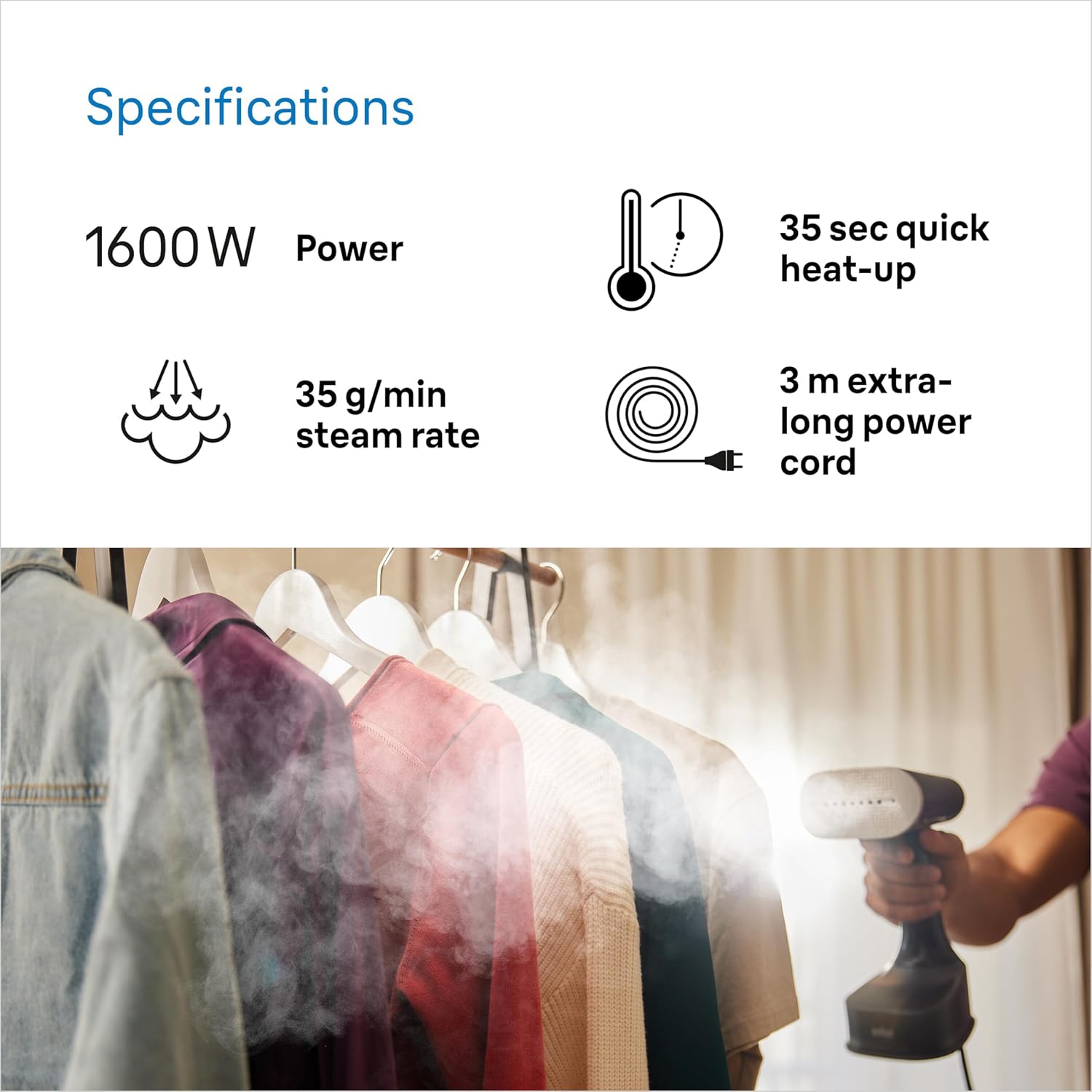 Braun Garment Steamer GS 7077 steam 35gm/min 1600 Watts.