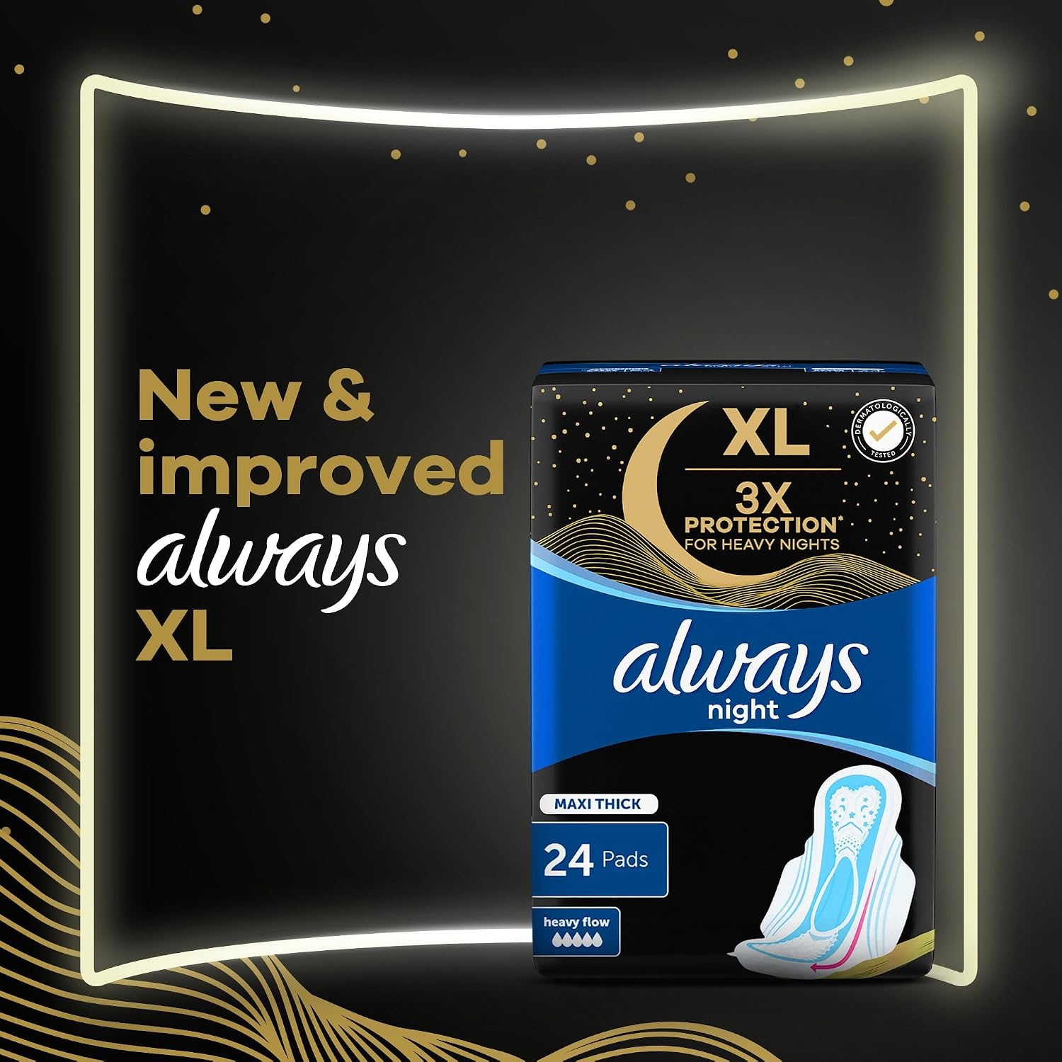 Always Maxi Thick Night XL 24 Pads with wings