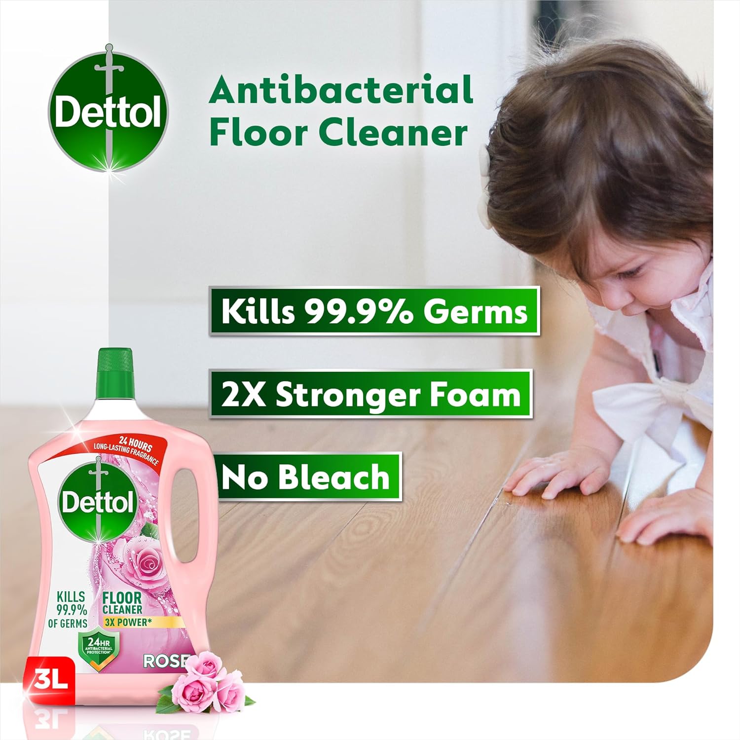Dettol Multipurpose Floor Cleaner 3L Rose-Pack of 4