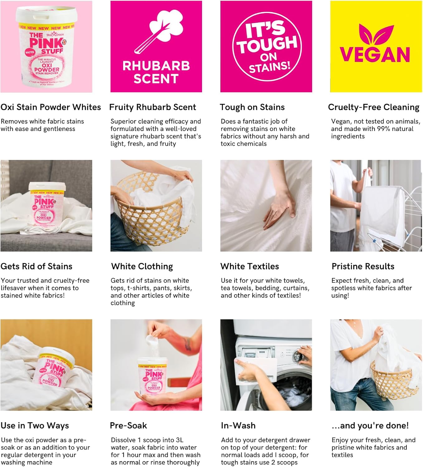 The Pink Stuff Stain Remover Powder Whites 1KG | Pack of 6
