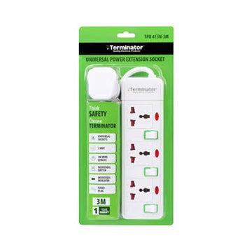 مقبس تمديد الطاقة العالمي 3 اتجاهات من Terminator مع مفاتيح ومؤشر بحدود خضراء 3M 13A