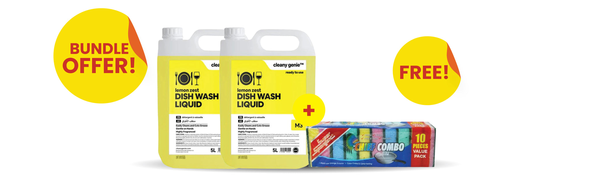 Buy 2 Dishwash Liquid  5L Lemon + Sponge 10 PCS Free