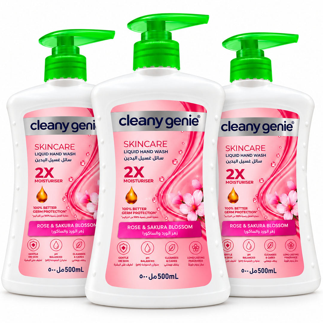 Cleany Genie Liquid Hand wash 500ml Skincare Rose & Sakura Blossom Pack of 3